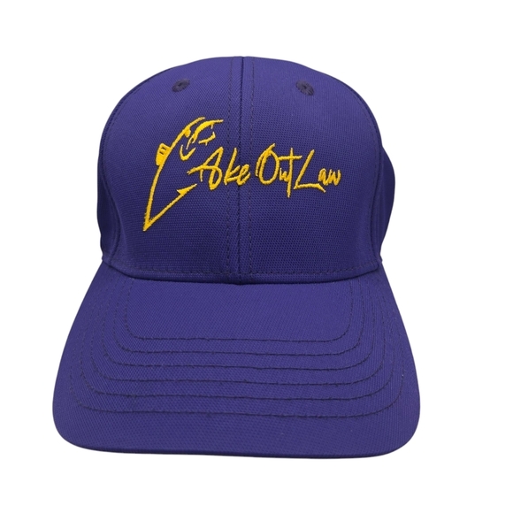 Sport Tek Flex Fit Purple Yellow Lake Outlaw Embroidered Mesh Fishing Hat - Picture 1 of 9